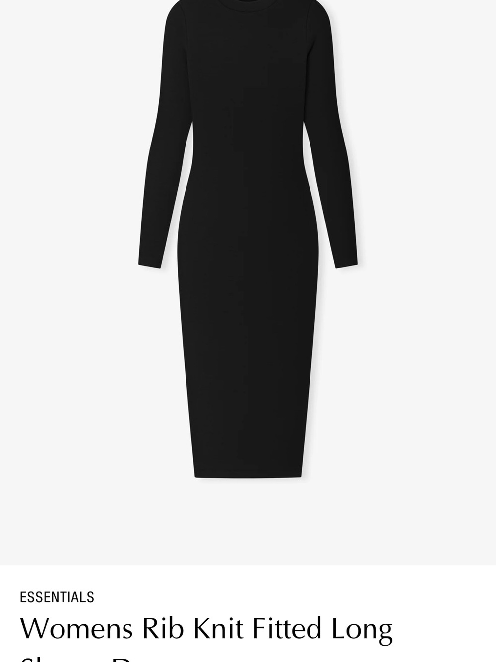 ESSENTIALS Black Rib-Knit Long Sleeve Bodycon Dress
